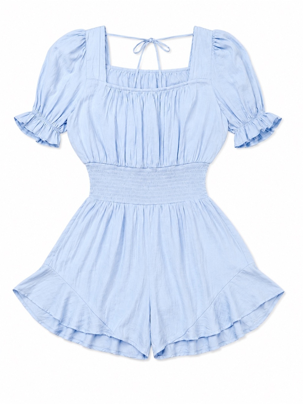 She + Sky Blue Smocked Romper Puff Sleeve Coquette Cottagecore Babydoll Medium